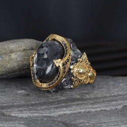 925 Sterling Silver Men's Ring With Rhodium Plated Larvakit Stone - Vip Jewelry