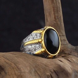 925 Sterling Silver Men's Ring With Rhodium Plated Onyx Stone - Vip Jewelry
