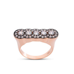 Diamond Mounted Rose Silver Five Stone Ring - Vip Jewelry