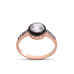 Diamond Mounted Round Rose Silver Ring - Vip Jewelry