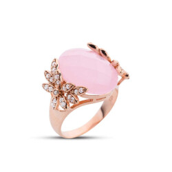 Flower Garden Pink Quartz Stone Rose Ring - Vip Jewelry