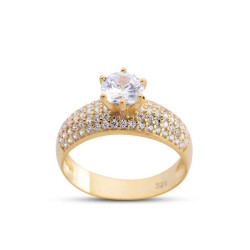 خاتم سوليتير صغير ذهبي اللون فضي - مجوهرات في آي بي