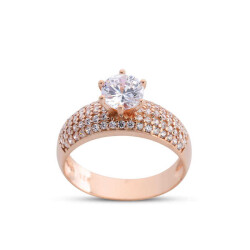 Micro Solitaire Rose Color Silver Ring - Vip Jewelry