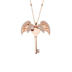 Name Key Silver Necklace With Angel Wings - Vip Jewelry