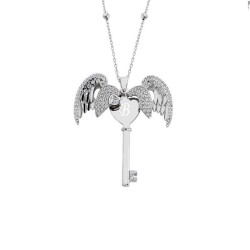 Name Key Silver Necklace With Angel Wings - Vip Jewelry