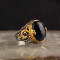 خاتم رجالي من الفضة الإسترليني عيار 925 مطلي بالروديوم مع حجر عين النمر الأزرق - مجوهرات في آي بي