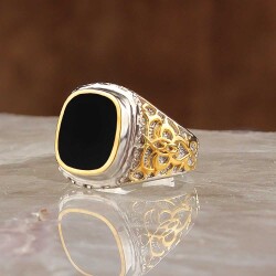 Rhodium Plated Enamel Men's Silver Ring - Vip Jewelry