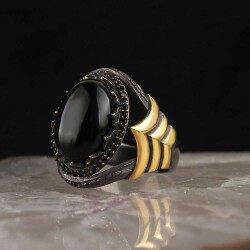 Rhodium Plated Onyx Stone Men's Silver Ring - Vip Jewelry