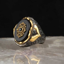 Rhodium Plated Onyx Stone Men's Silver Ring - Vip Jewelry