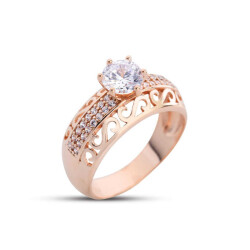 S Motif Solitaire Rose Color Silver Ring - Vip Jewelry