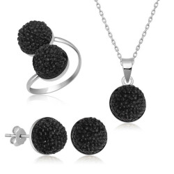 Silver Black Crystal Women's Set - Vip Jewelry