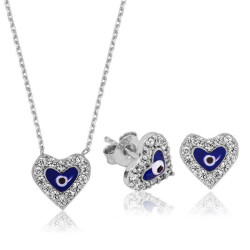 Silver Evil Eye Heart Set - Vip Jewelry
