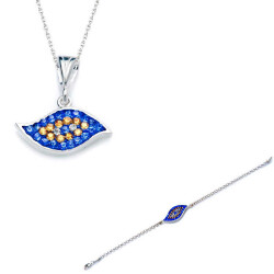 Silver Evil Eye Women's Necklace And Bracelet Set - Vip Jewelry
