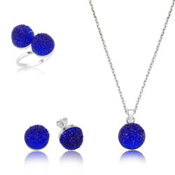 Silver Navy Blue Crystal Stone Women's Set - Vip Jewelry