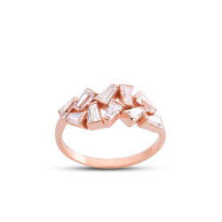 Trapezoidal Cut Asymmetric Rose Silver Ring - Vip Jewelry