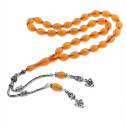 Yellow Pressed Amber Rosary With Silver Tassels - Vip Jewelry