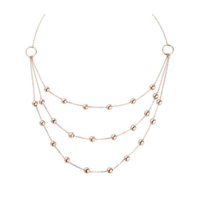 Long Silver Necklace With 3 Rows Of Bulk - 1