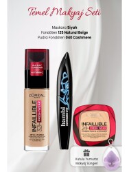 Loreal Paris 32H Fresh Wear 125, Powder Foundation 040, Bambi Oversized Black And Makeup Sponge Lilac - Vip Cosmetica