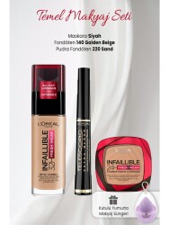 Loreal Paris 32H Fresh Wear 140, Powder Foundation 220, Bambi Eye Extra Black And Makeup Sponge Lilac - Vip Cosmetica