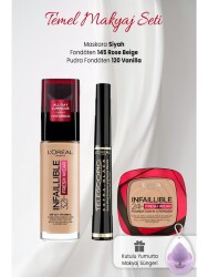 Loreal Paris Infaillible 32H Fresh Wear Foundation 145, Powder Foundation 120, Telescopic Carbon Black And Nascita Boxed Egg Makeup Sponge Lilac - Vip Cosmetica