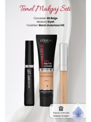 Loreal Paris Matte Foundation 145, True Concealer 4N, Telescopic Lift Black And Makeup Sponge Blue - Vip Cosmetica