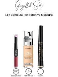 Loreal Paris Telescopic Carbon Black Mascara, Foundation 1.5N And Liquid Lipstick Balm 302 - Vip Cosmetica