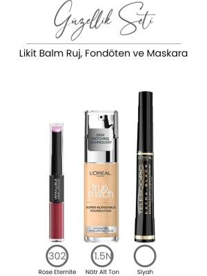 Loreal Paris Telescopic Carbon Black Mascara, Foundation 1.5N And Liquid Lipstick Balm 302 - 1