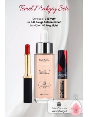 Loreal Paris True Match Nude Serum 1-2, Color Riche 346, Than Concealer 322 And Makeup Sponge Pink - 1