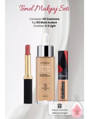 Loreal Paris True Match Nude Serum 2-3, Color Riche 103, Than Concealer 327 And Makeup Sponge Pink - 1