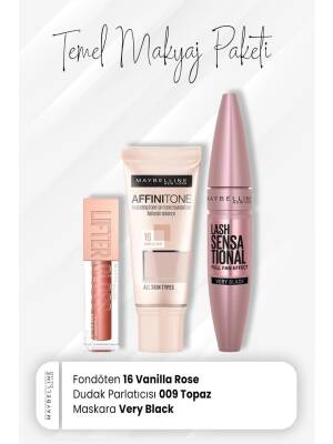 Maybelline New York Affinitone Foundation 16, Mascara Very Black And Lip Gloss 009 Topaz - 1