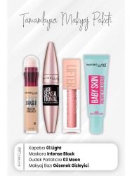 Maybelline New York Eraser Concealer 01, Full Fan Mascara Intense Black, Shine 003 Moon And Makeup Base Baby - Vip Cosmetica