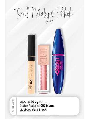Maybelline New York Fit Me Concealer 10, Rocket Mascara Very Black And Lip Gloss 003 Moon - 1