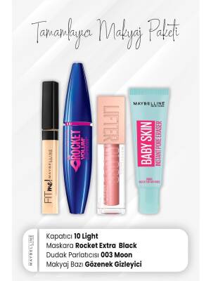 Maybelline New York Fit Me Concealer 10, Rocket Mascara Very Black, Lip Gloss 003 Moon And Makeup Base Baby - 1