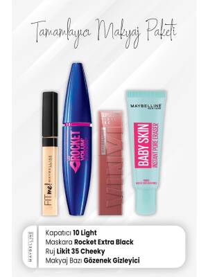 Maybelline New York Fit Me Concealer 10, Rocket Mascara Very Black, Vinyl Ink Lipstick 35 Cheeky And Makeup Base Baby - 1