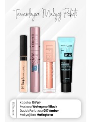 Maybelline New York Fit Me Concealer 15, Sky High Waterproof Mascara Black, Lip Gloss 007 Amber And Makeup Base Mattifier - Vip Cosmetica
