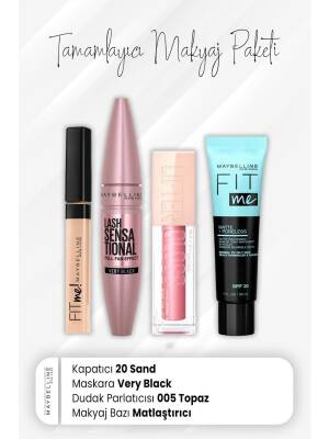 Maybelline New York Fit Me Concealer 20, Full Fan Mascara Very Black, Lip Gloss 005 Petal And Mattifying Base - 1