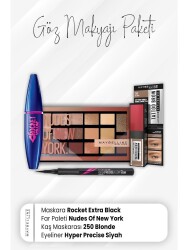 Maybelline New York Hyper Eyeliner Matte Black, Tatto Eyebrow Dye 250, Eyeshadow Palette 010 And Rocket Mascara Very Black - Vip Cosmetica