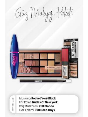 Maybelline New York Tattoo Eyeliner 900, Tattoo Eyebrow Dye 250, Eyeshadow Palette 010 And Rocket Mascara Very Black - 1
